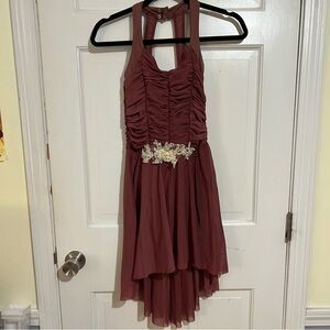 Elegant Ruched Dress with Floral Accent Dance Costume